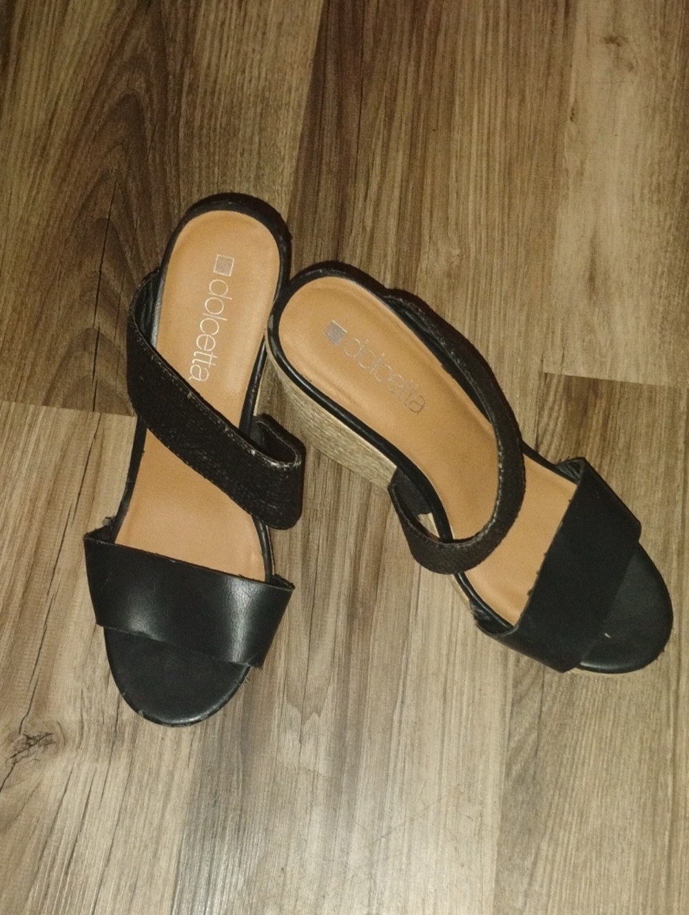 Dolcetta Women's Black Wedge Sandals with Ankle Strap and Open Toe